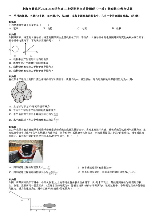 上海市普陀区2024-2024学年高三上学期期末质量调研(一模)物理核心考点试题