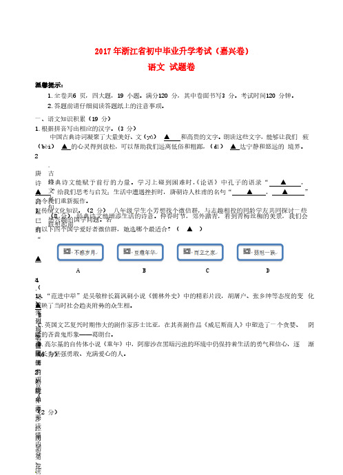 浙江省嘉兴市2017年中考语文真题试题(含答案)