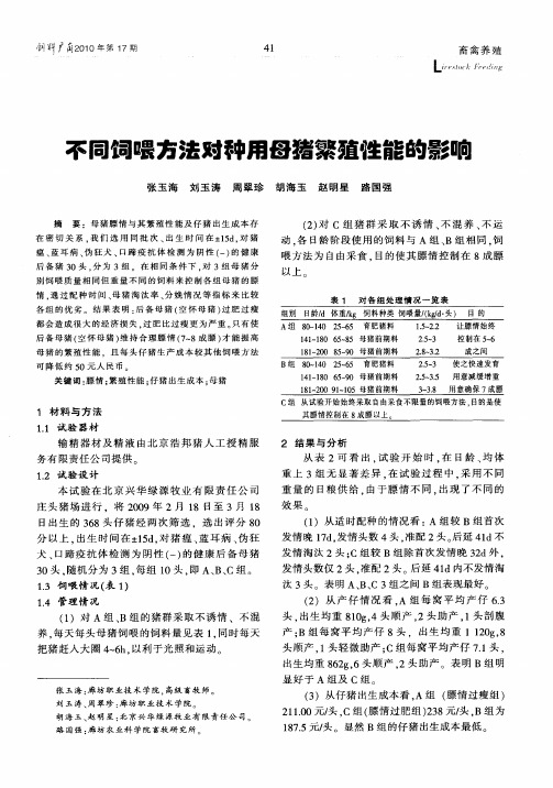 不同饲喂方法对种用母猪繁殖性能的影响