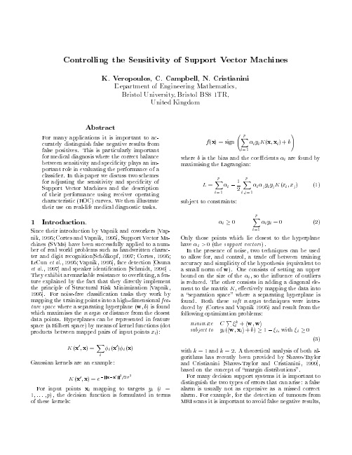 Controlling the sensitivity of support vector machines