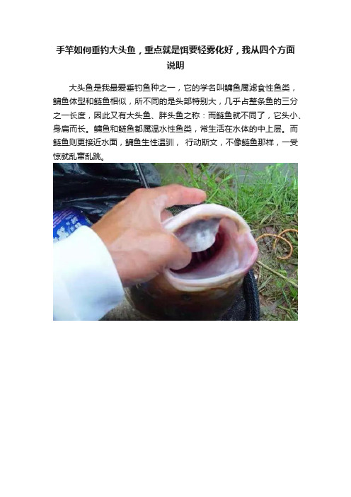 手竿如何垂钓大头鱼，重点就是饵要轻雾化好，我从四个方面说明