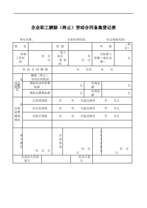 企业职工解除(终止)劳动合同备案登记表