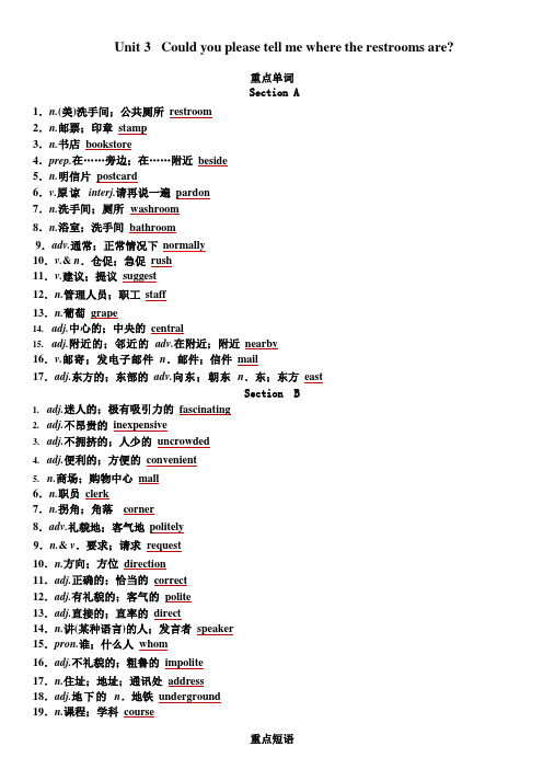 初中英语 unit3重点单词,短语和句型归纳人教版九年级全一册