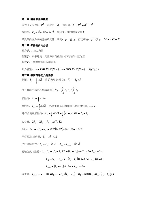 大学课程材料力学公式(全)