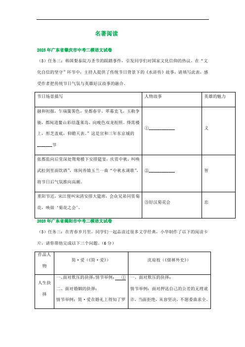 广东省部分地区中考语文二模试卷汇编：名著阅读