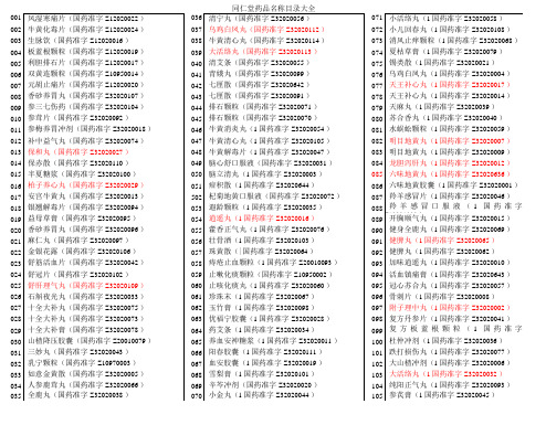同仁堂药品名称目录大全