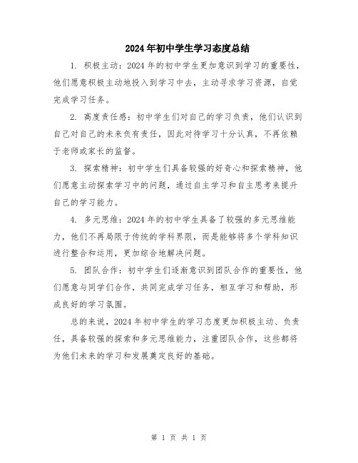 2024年初中学生学习态度总结