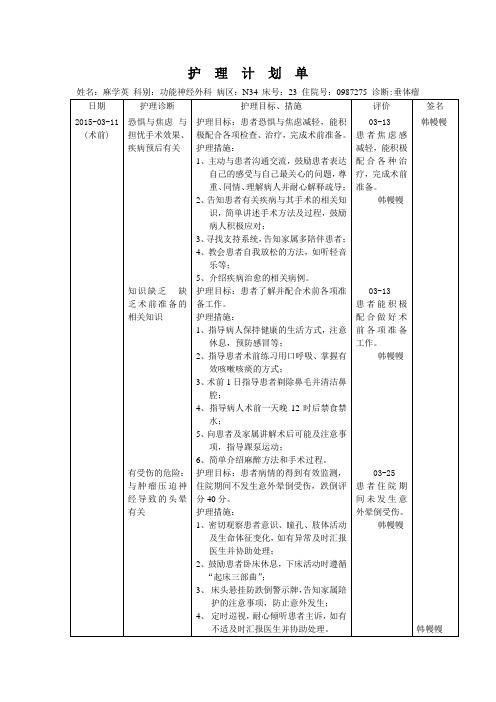 垂体瘤护理计划