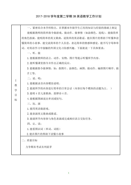 2017-2018学年度第二学期3B英语教学工作计划