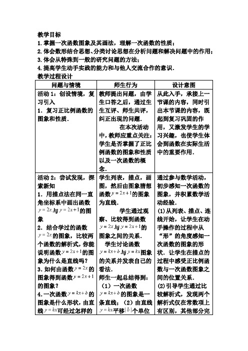 初中数学_一次函数的图像和性质教学设计学情分析教材分析课后反思