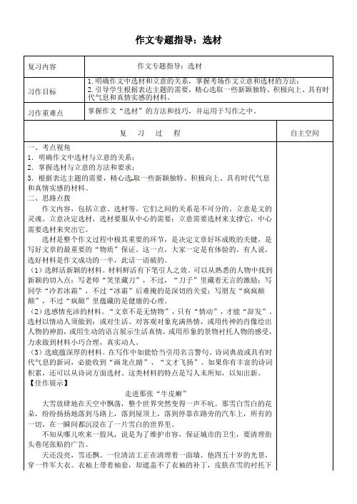 中考语文专项复习作文的选材学案