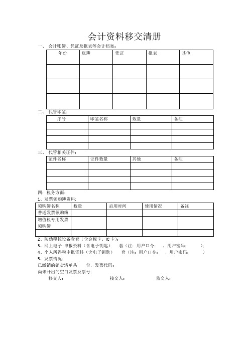 会计资料移交清册模板