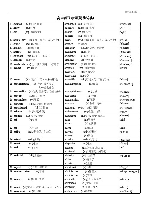 (完整)高中词汇3500中全部特殊变化形式汇总-词性转换,推荐文档