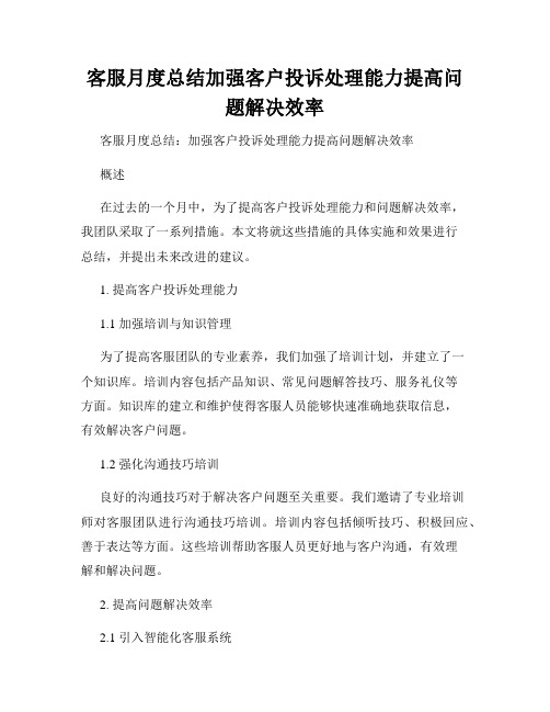 客服月度总结加强客户投诉处理能力提高问题解决效率