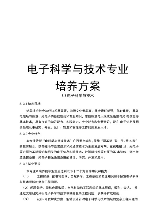 电子科学与技术专业培养方案