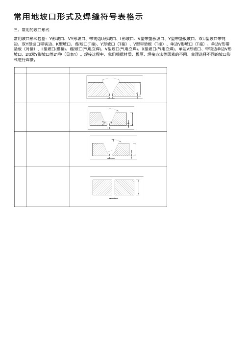 常用地坡口形式及焊缝符号表格示