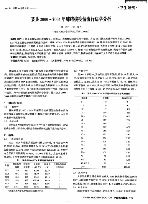 某县2000～2004年肺结核疫情流行病学分析