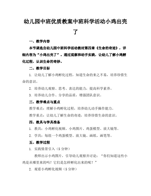 幼儿园中班优质教案中班科学活动小鸡出壳了(1)