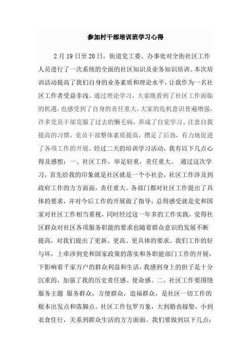 参加村干部培训班学习心得