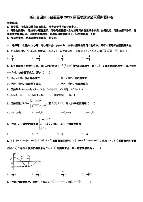 浙江省温州市普通高中2025届高考数学全真模拟密押卷含解析