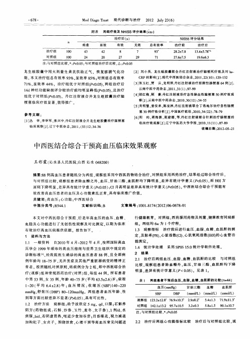 中西医结合综合干预高血压临床效果观察