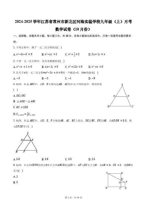 2024-2025学年江苏省常州市新北区河海实验学校九年级(上)月考数学试卷(10月份)(含答案)