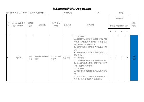 制冰机危险源辨识与风险评价记录表