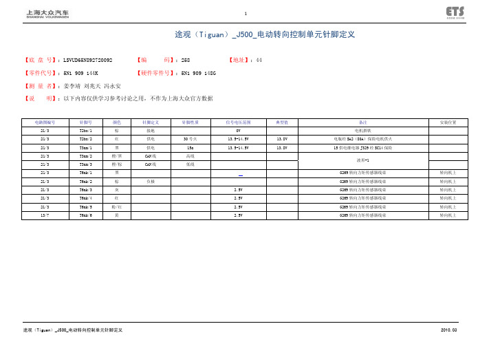 途观(Tiguan)_J500_电动转向控制单元针脚定义