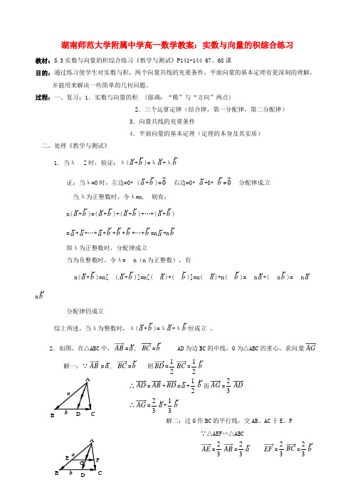 高一数学 实数与向量的积综合练习教案