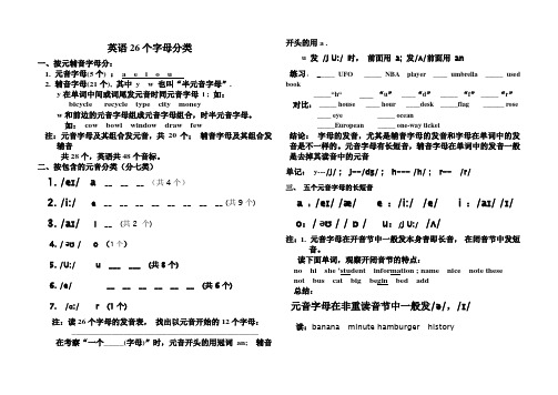 英语26个字母分类