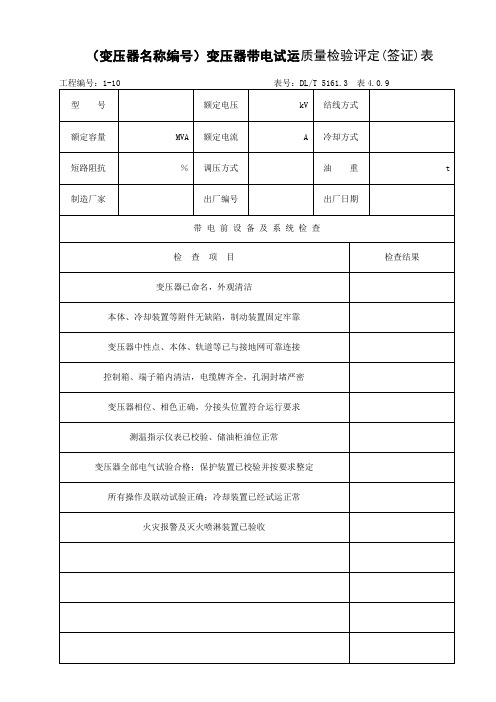 DLT 5161.3表4.0.9变压器带电试运运质量检验评定(签证)表1