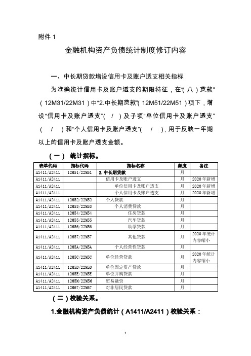 金融机构资产负债统计指标修订内容