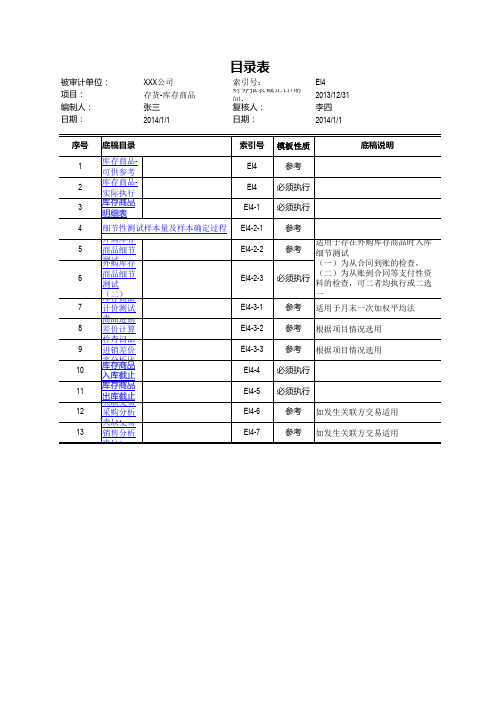 EI4库存商品审计工作底稿模版