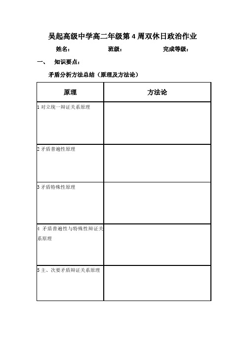 陕西省吴起高级中学2015-2016学年高二政治下学期：4周