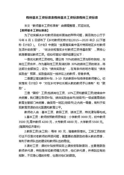 教师基本工资标准表教师基本工资标准教师工资标准