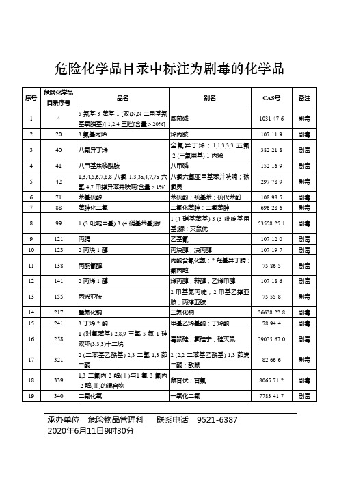 危险化学品目录中标注为剧毒的化学品