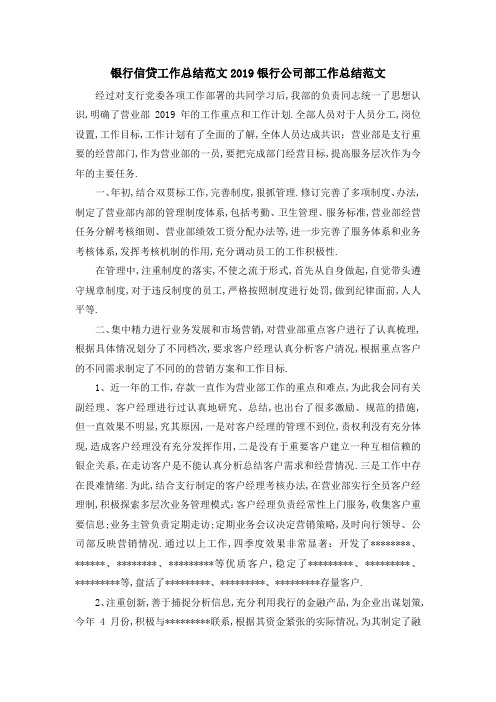 银行信贷工作总结范文 2019银行公司部工作总结范文 精品