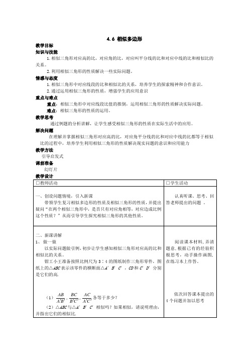 浙教版数学九年级上册4.6 相似多边形 教案1