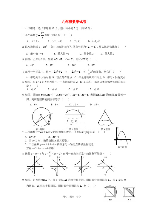 浙江省杭州市九年级数学第一学期期中考试试卷 新人教版