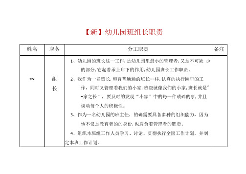 【新】幼儿园班组长职责1