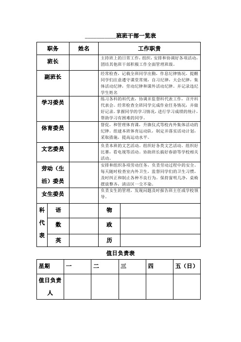 班干部一览表