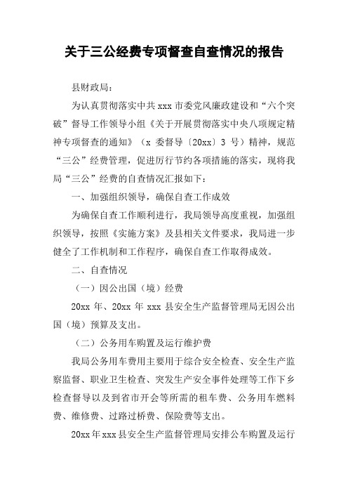 关于三公经费专项督查自查情况的报告