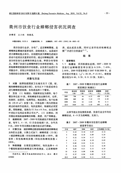 衢州市饮食行业蟑螂侵害状况调查