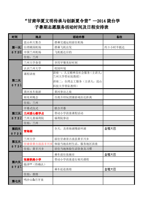 甘肃华夏文明传承与创新夏令营—2014陇台学子暑期志愿