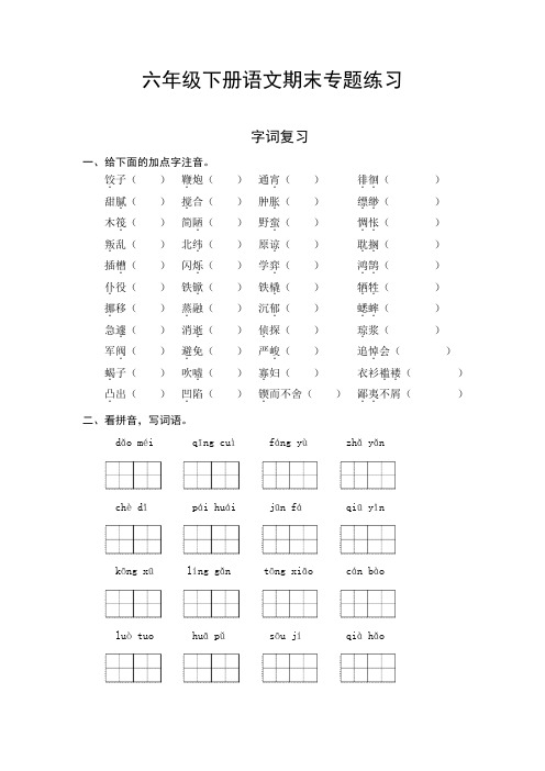 六年级语文下册期末字词专项测试卷(一)(含答案)(部编版)