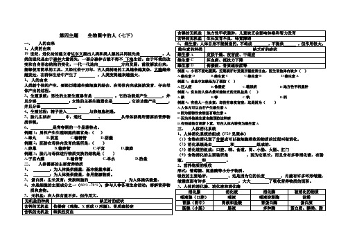 人教版七年级下册生物-第四主题    生物圈中的人(七下)