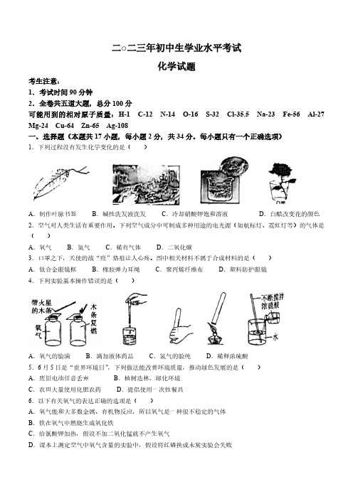 2023年黑龙江省鸡西市虎林市实验中学中考二模化学试题(含答案)