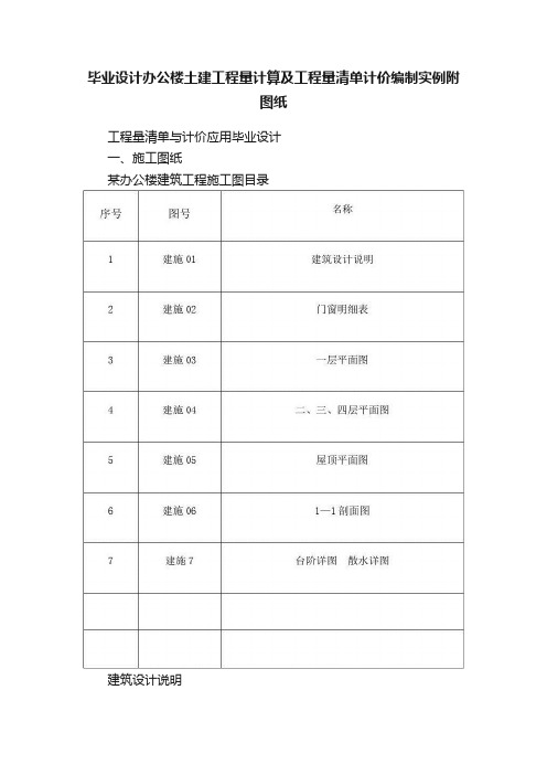 毕业设计办公楼土建工程量计算及工程量清单计价编制实例附图纸