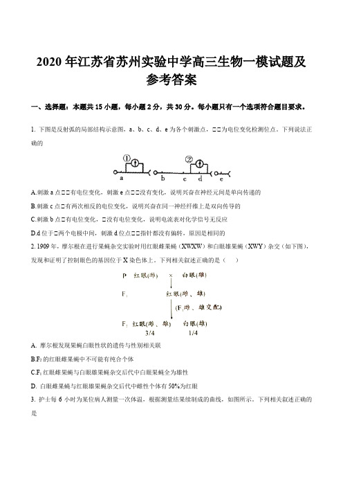 2020年江苏省苏州实验中学高三生物一模试题及参考答案