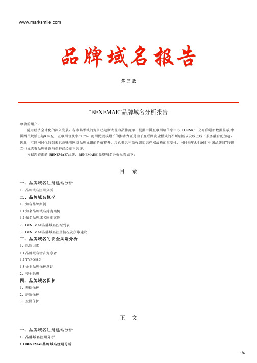 BENEMAE的品牌域名分析报告